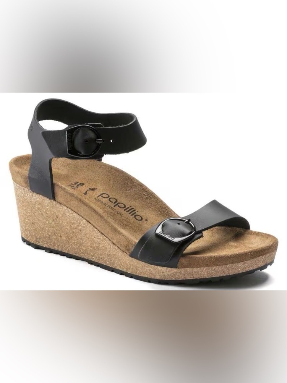 Papillio Black Cork Footbed Buckle Sandal